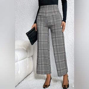 Black and White Wide Leg Plaid Pants houndstooth